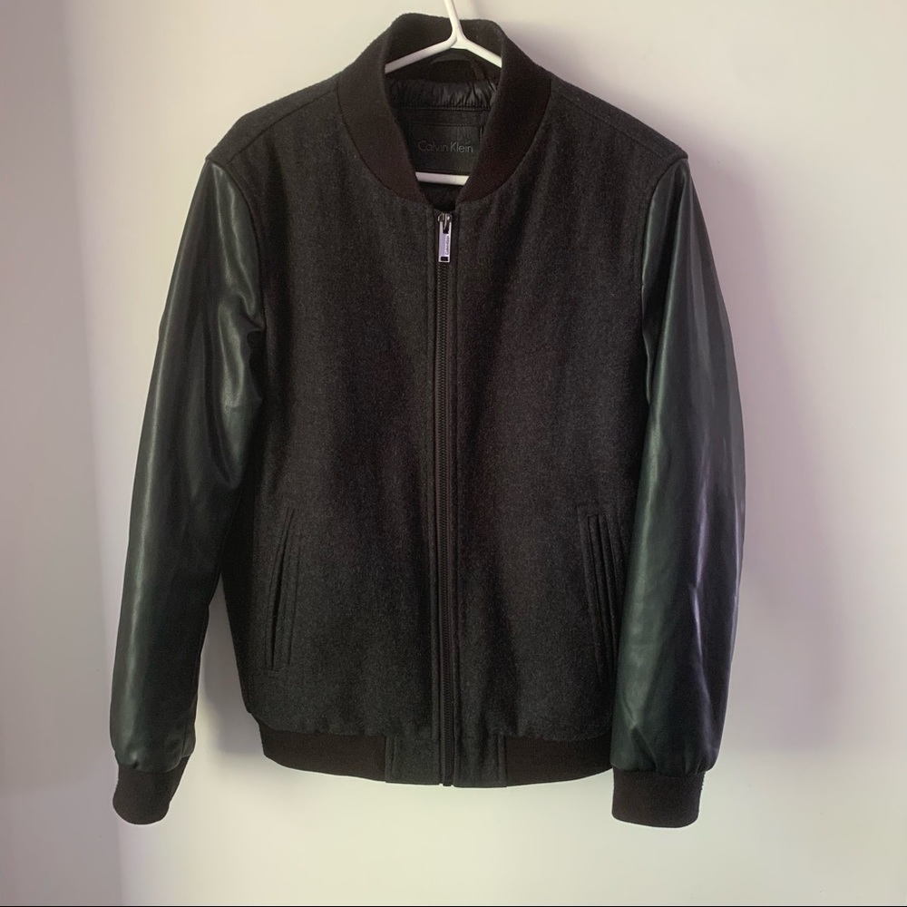 Calvin Klein faux leather sleeves varsity jacket